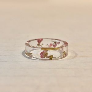 Clear Floral Acrylic Resin Square Ring- Size 11